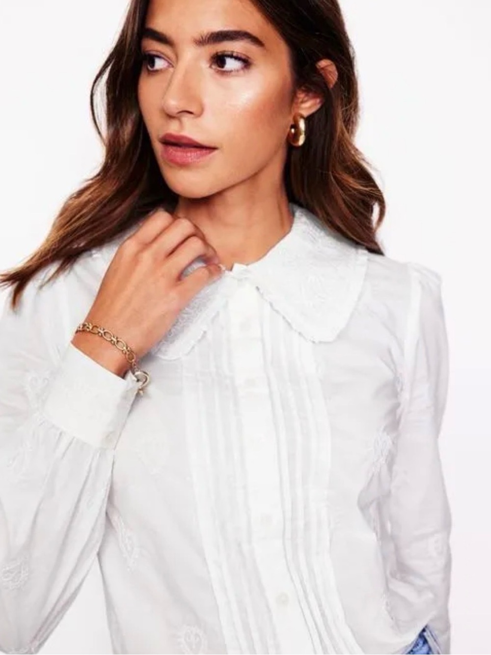 Boden Embroidered Collar Pretty Cotton Intricately Embroidered Blouse